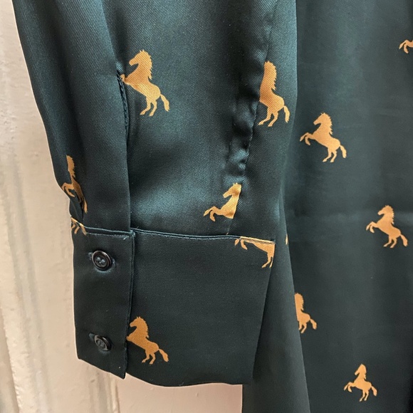 Satin Teal with Golden Horses Long Sleeve - Picture 3 of 4